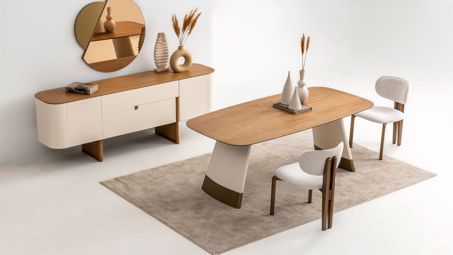 Трапезна маса «Delta Ekru Gold» + керамичен плот и естествен фурнир