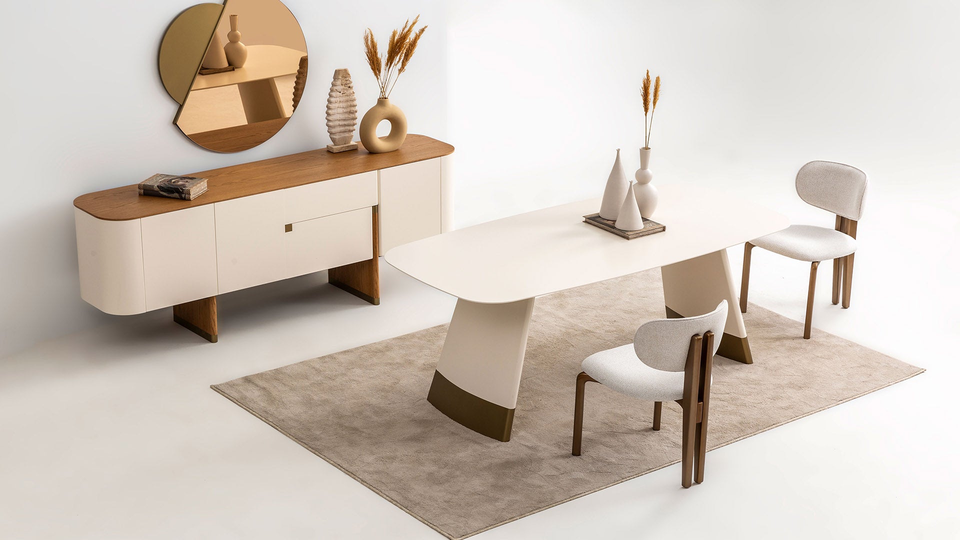 Трапезна маса «Delta Ekru Gold» + керамичен плот и естествен фурнир