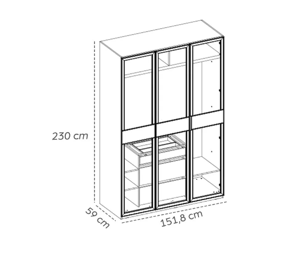 Трикрилен гардероб «Dolunay» стъклени врати, ширина 152см