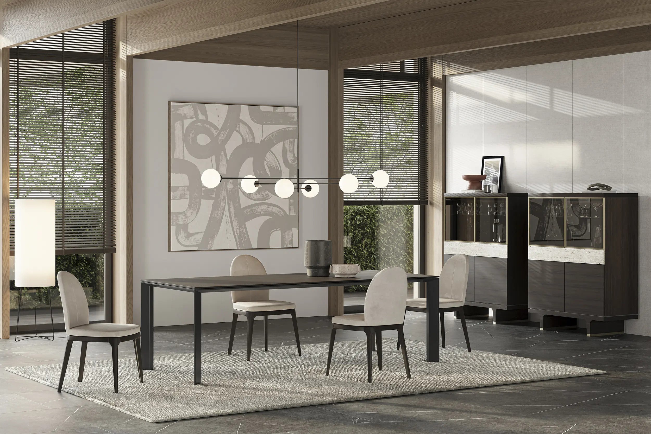 Бюфет «Hector» с естествен фурнир и травертин, размер 115х150х50см