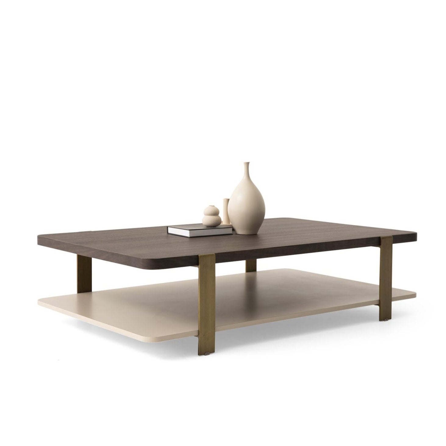 Холна маса «Hector Middle Big» с травертин и естествен фурнир, размер 138х35х140см