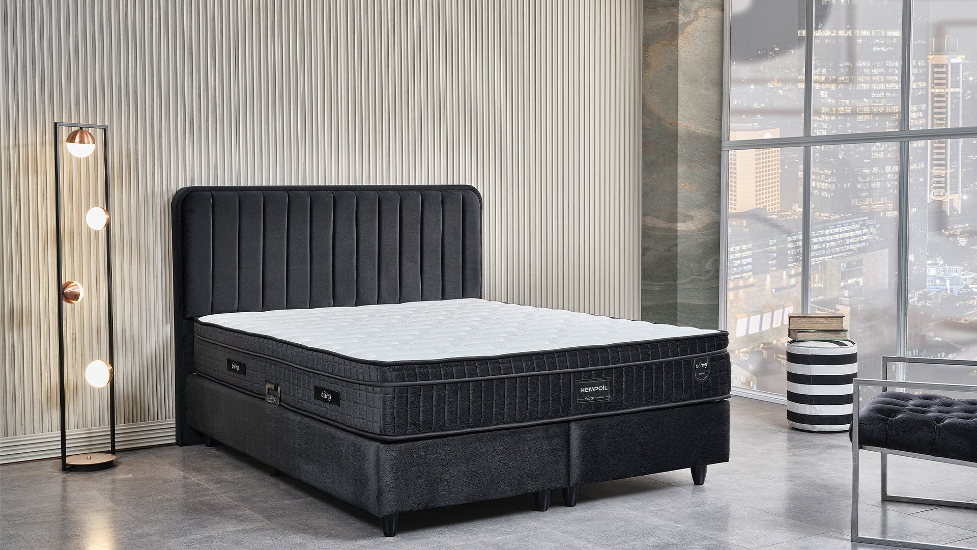 Тапицирано легло «Hempoil» + Матрак и табла - с място за съхранение и система за безшумно затваряне