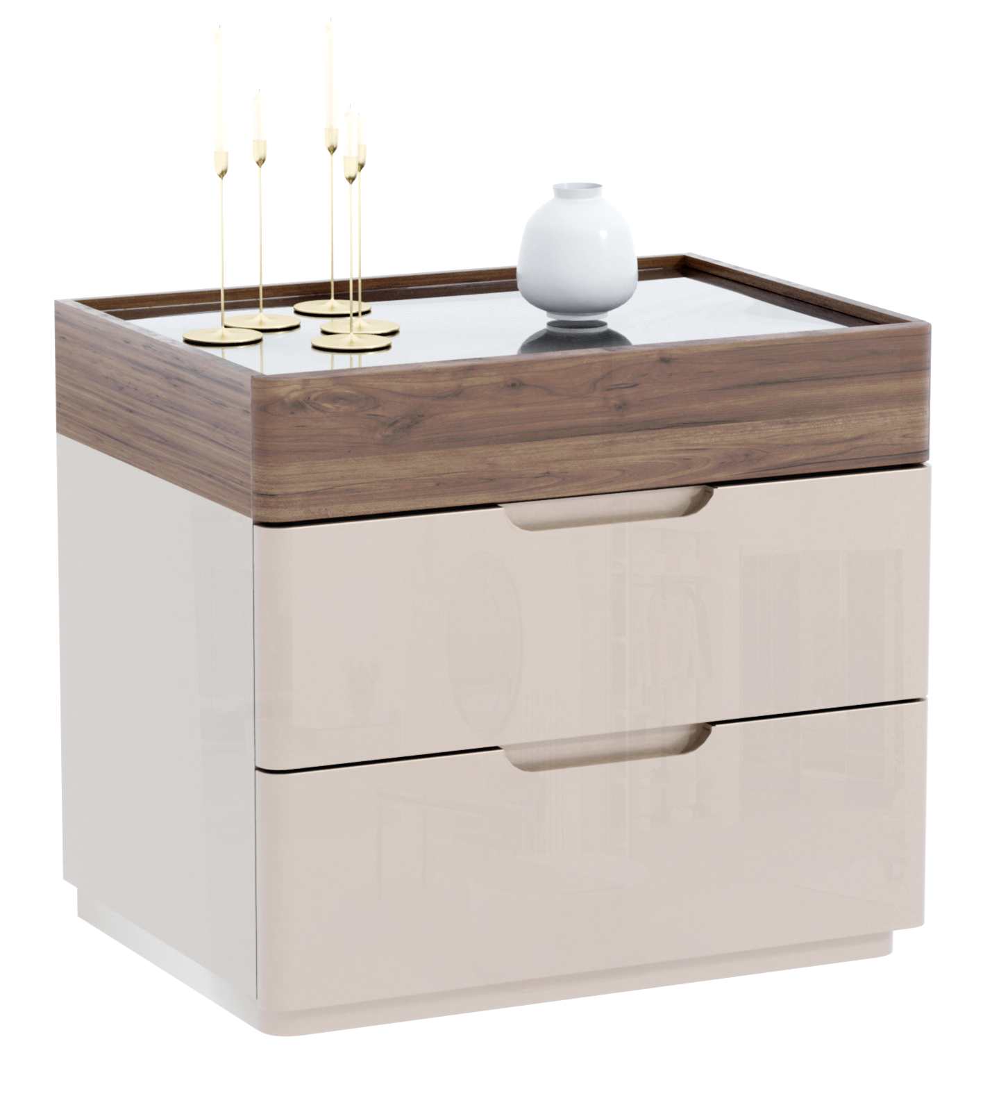 Нощно шкафче «Bagdat» + стъклен плот и две чекмеджета, размер 62х53х45см