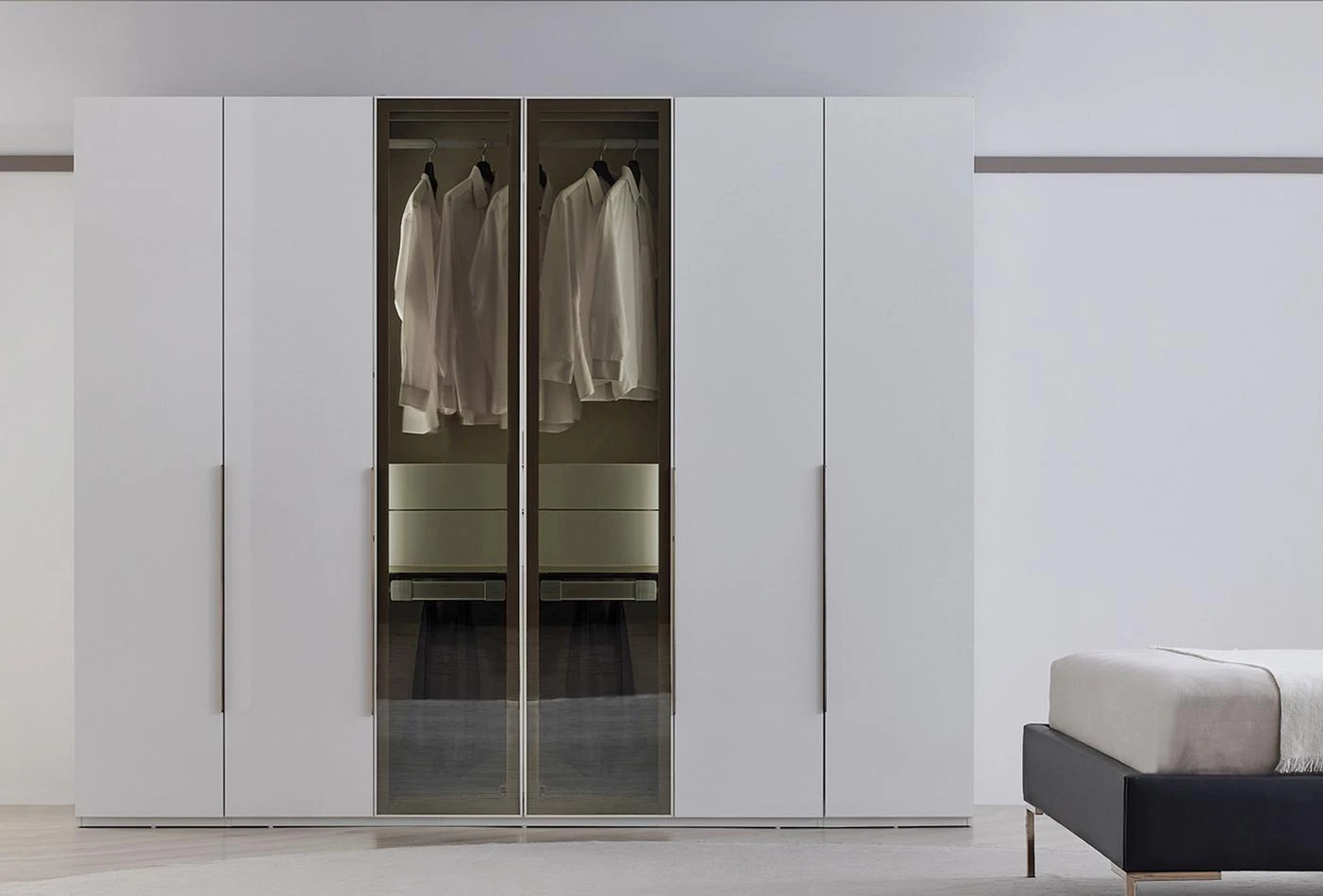 Шесткрилен гардероб «Legato White» + стъклени врати, ширина 272см