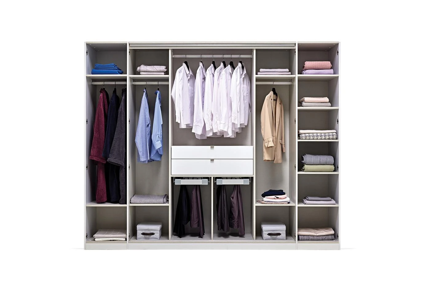 Шесткрилен гардероб «Legato White» + стъклени врати, ширина 272см