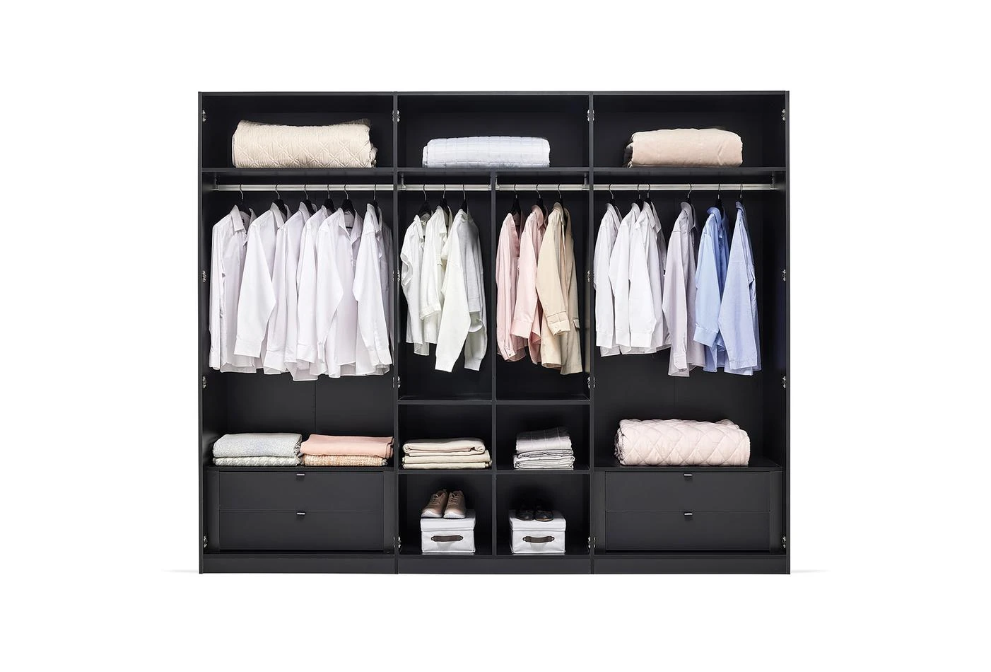 Шесткрилен гардероб «Legato Black» + стъклени врати, ширина 272см