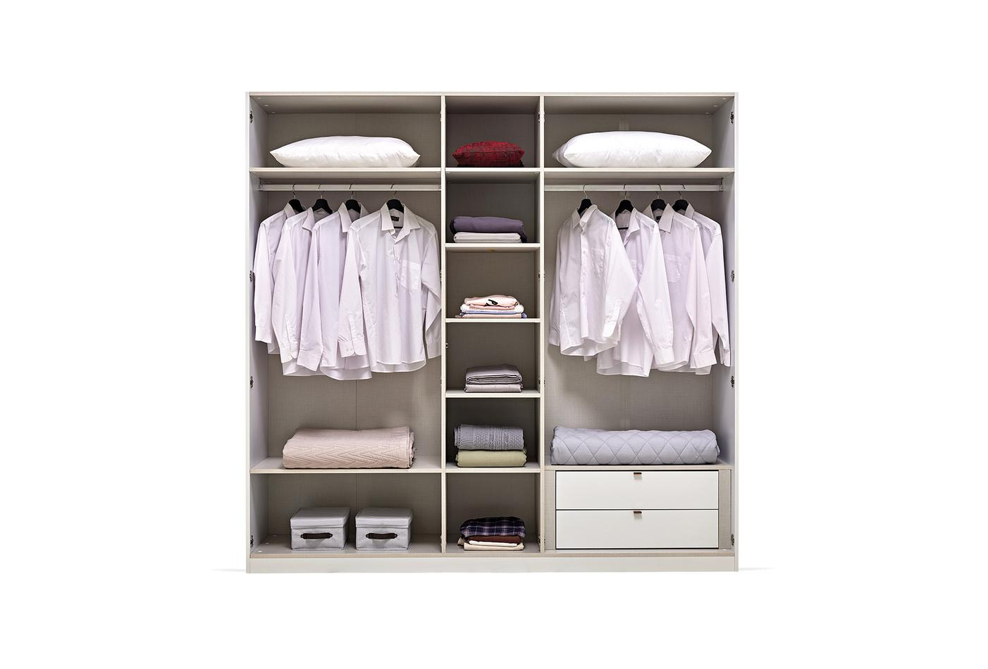 Петкрилен гардероб «Legato White» + стъклени врати, ширина 226см