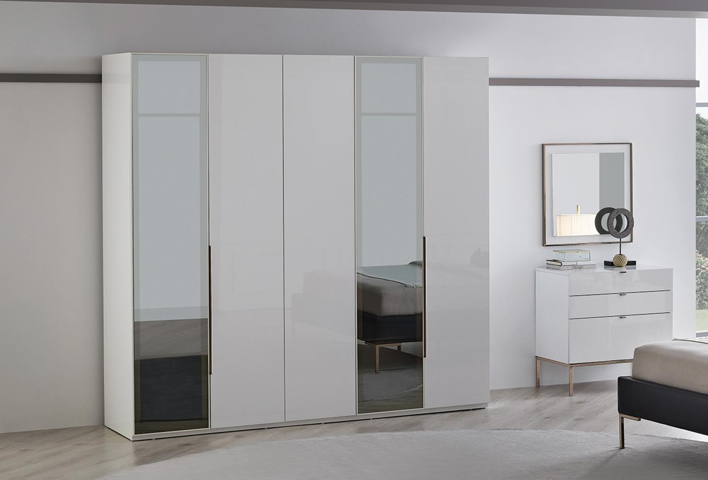 Петкрилен гардероб «Legato White» + стъклени врати, ширина 226см