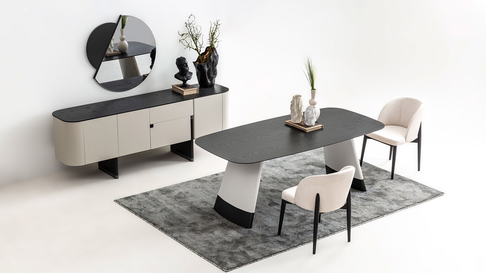 Трапезна маса «Delta Acik Gri» + керамичен плот и естествен фурнир