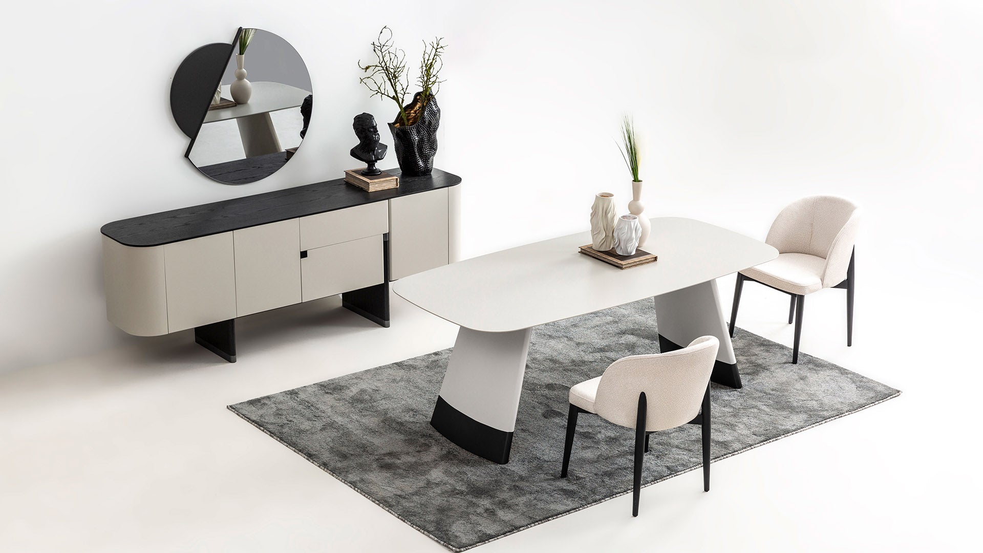 Трапезна маса «Delta Acik Gri» + керамичен плот и естествен фурнир