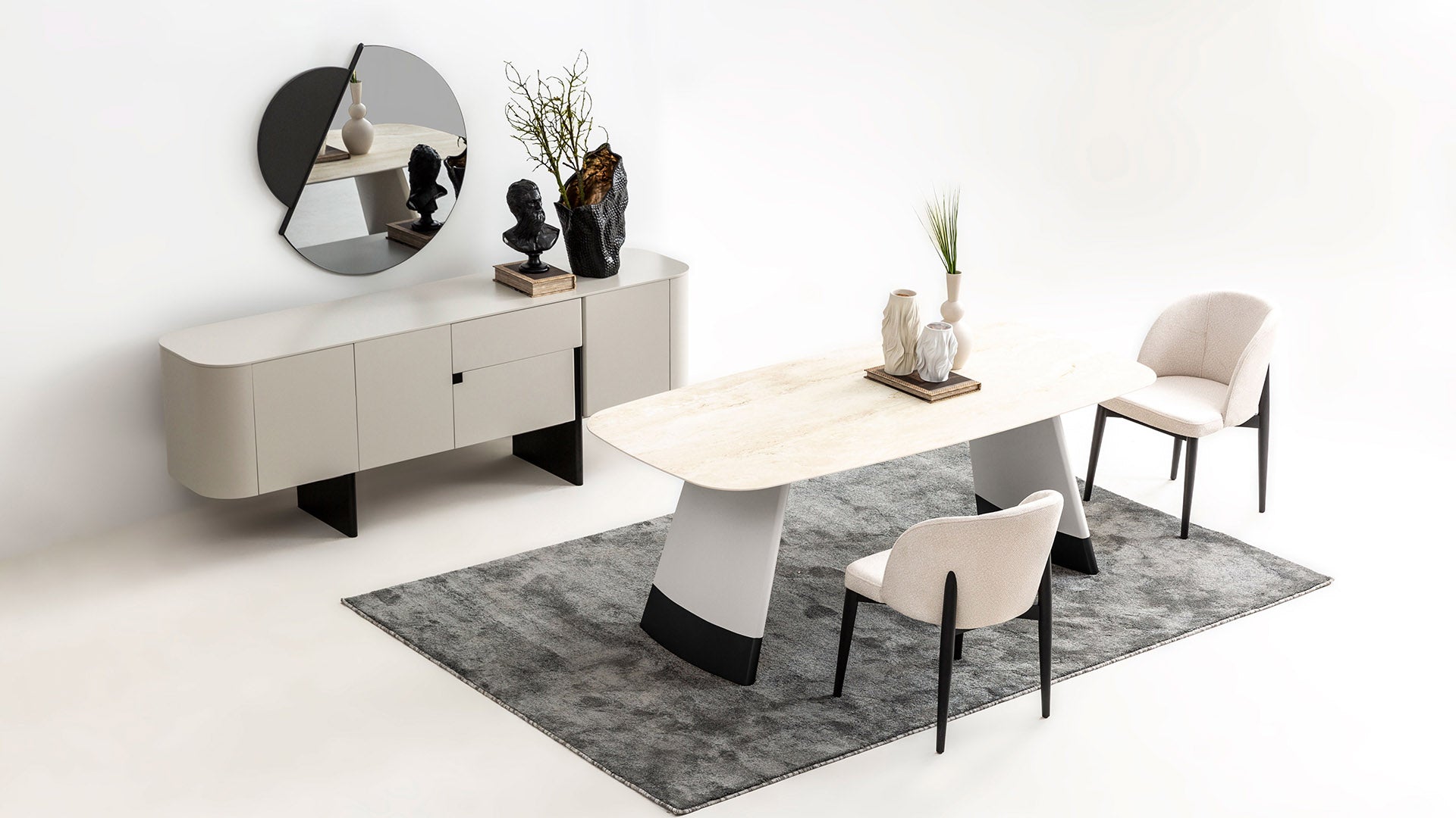 Трапезна маса «Delta Acik Gri» + керамичен плот и естествен фурнир