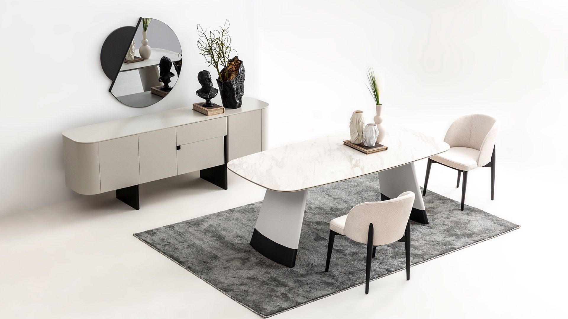 Трапезна маса «Delta Acik Gri» + керамичен плот и естествен фурнир