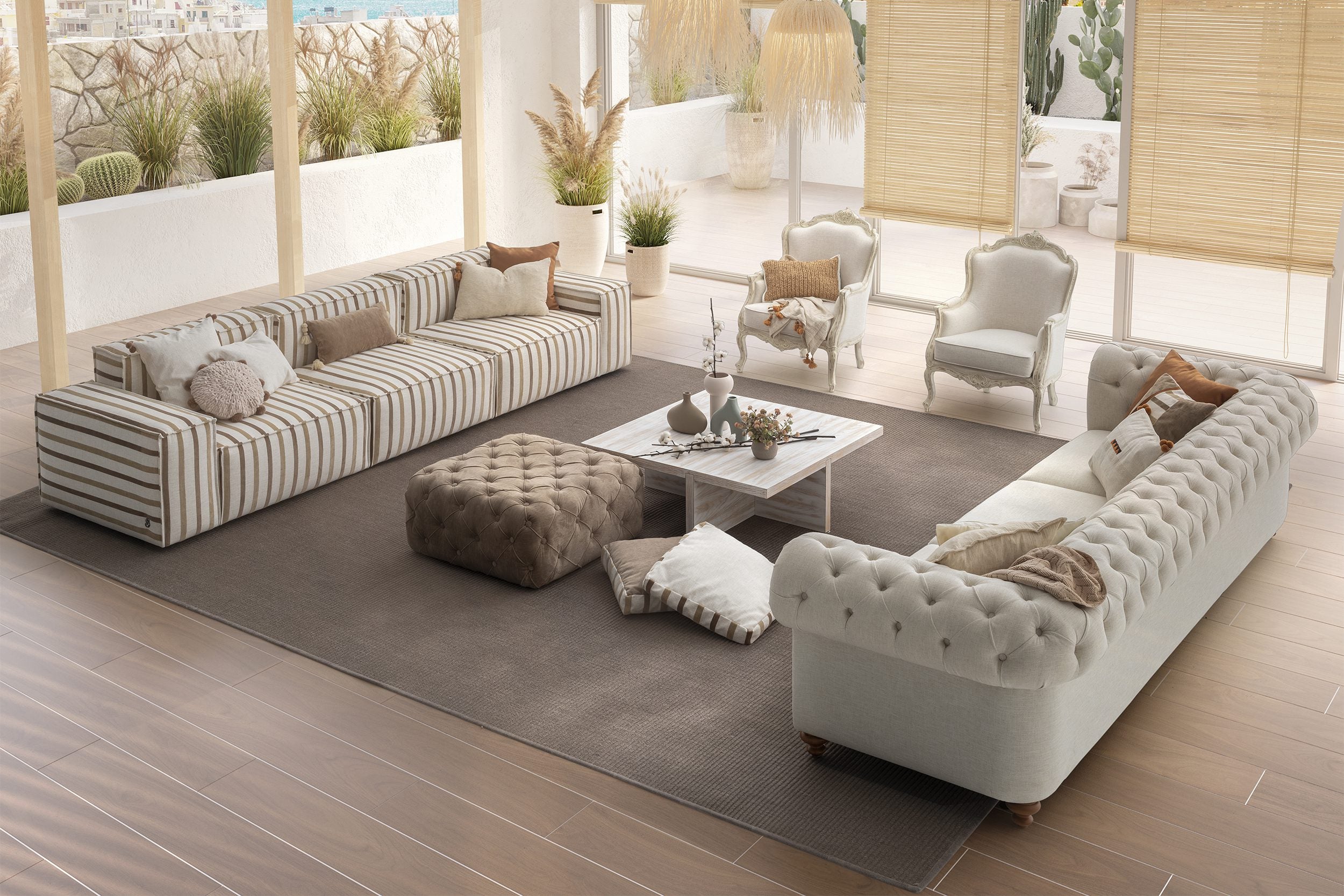 Триместен диван «Plus Poufy Striped» от серия Colorium, ширина 320см