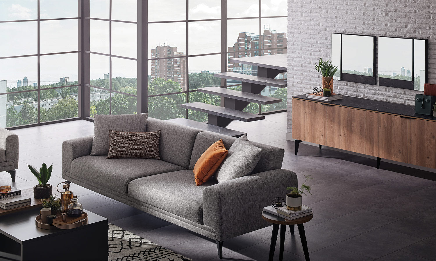 Tриместен разтегателен диван «Lodi» + 4 декоративни възглавници, ширина 235см