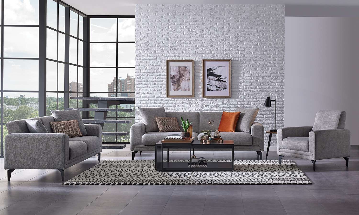 Tриместен разтегателен диван «Lodi» + 4 декоративни възглавници, ширина 235см