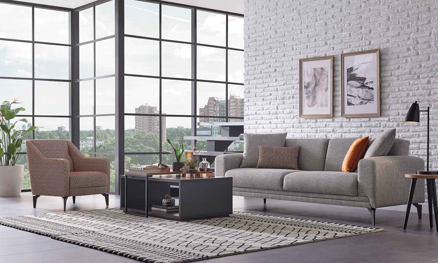 Tриместен разтегателен диван «Lodi» + 4 декоративни възглавници, ширина 235см