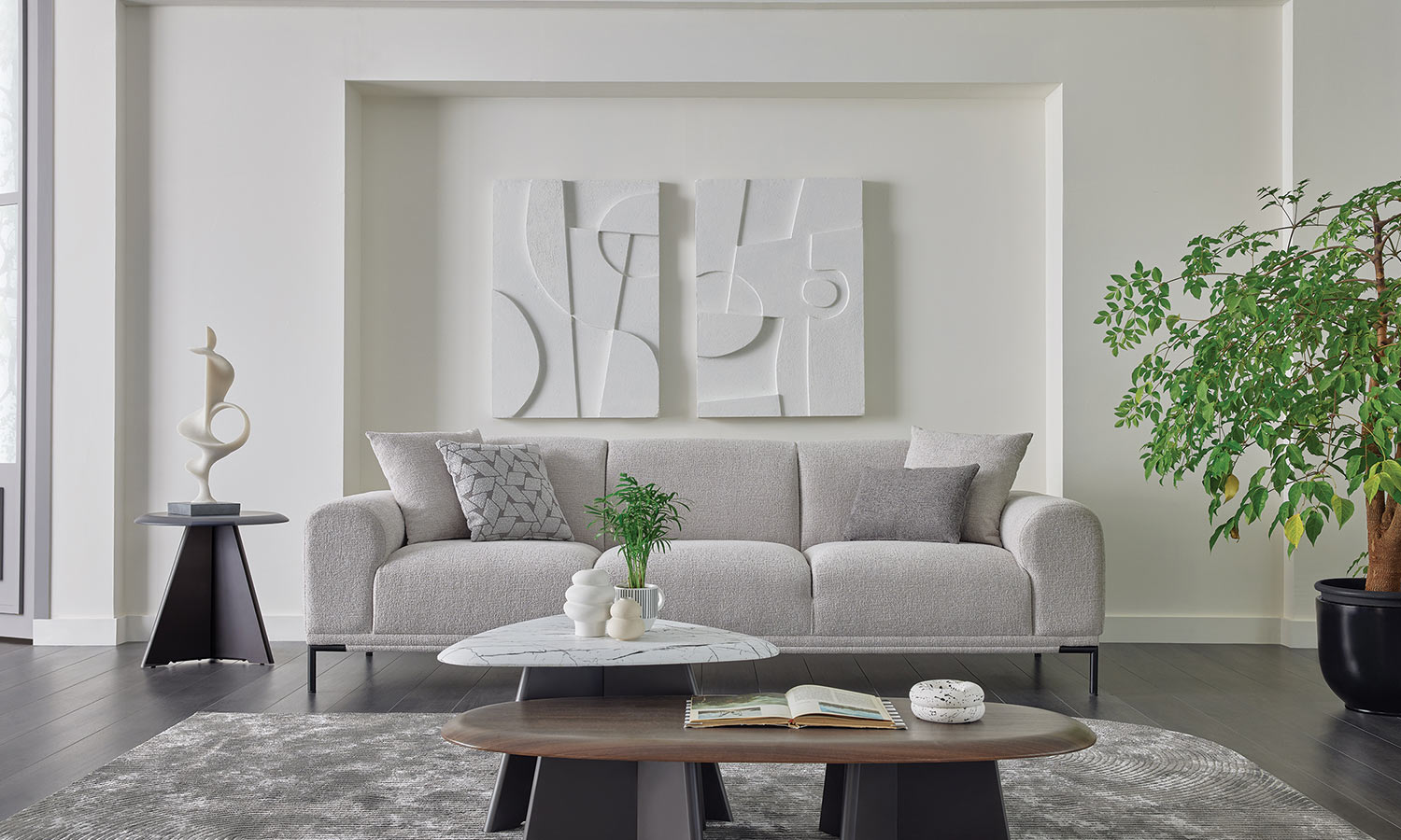 Tриместен диван «Marlet» + 4 декоративни възглавници, ширина 264см