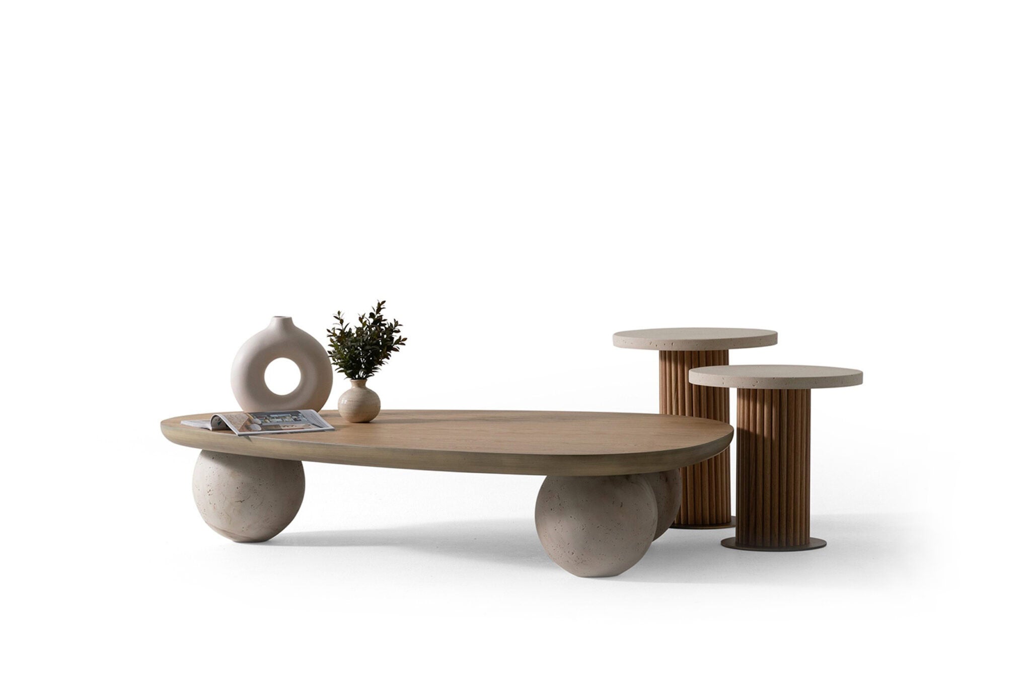 Помощна маса «Melody» - с травертин и естествен фурнир