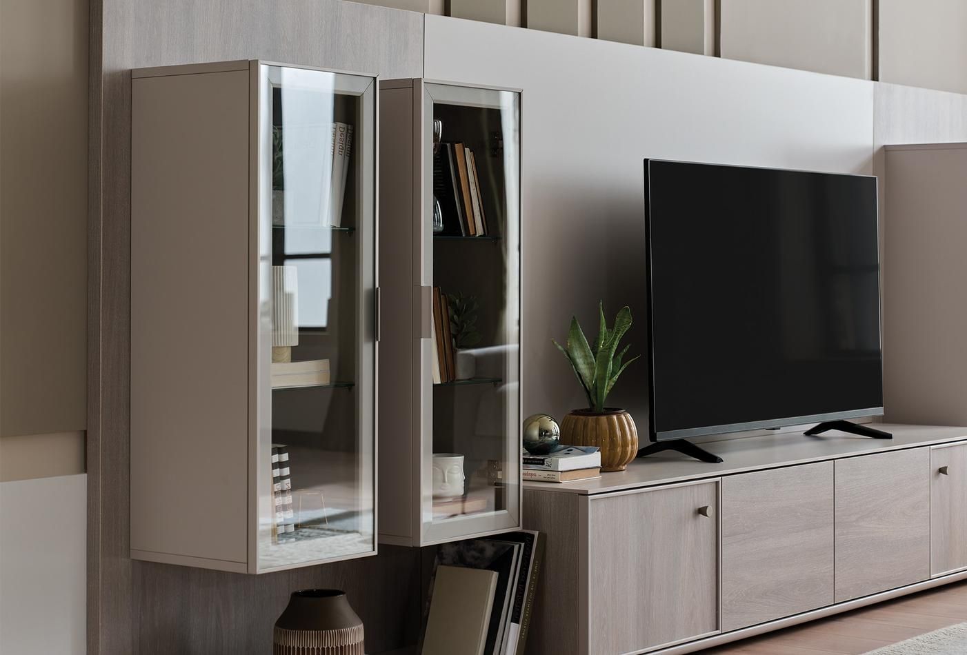 ТВ шкаф за стена «Basel» - с гръб и рафт, с размер 90х141х38см