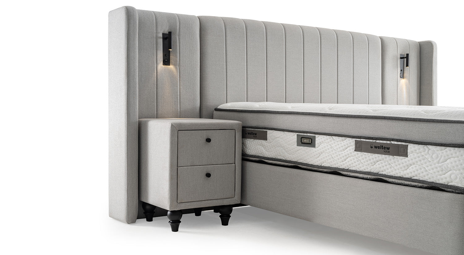 Тапицирано легло «Monaco» + Матрак и табла - с място за съхранение, повдигащ механизъм, система за безшумно затваряне
