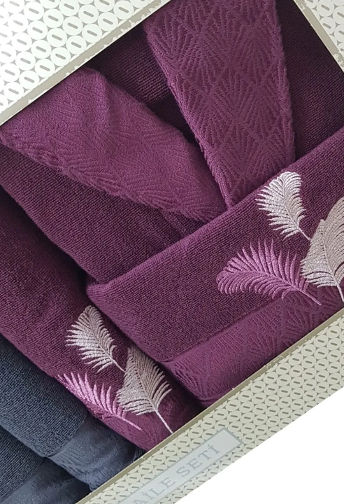 Комплект халати и хавлии «Golden Palm Antrasit Murdum» памук, 6 части