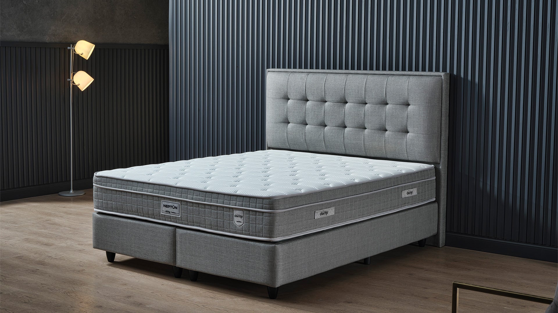 Тапицирано легло «Neptun» + Матрак и табла - с място за съхранение, повдигащ механизъм