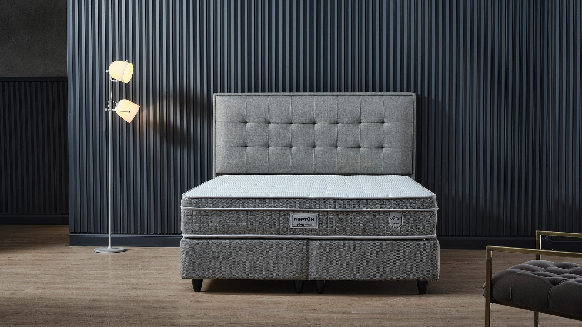 Тапицирано легло «Neptun» + Матрак и табла - с място за съхранение, повдигащ механизъм