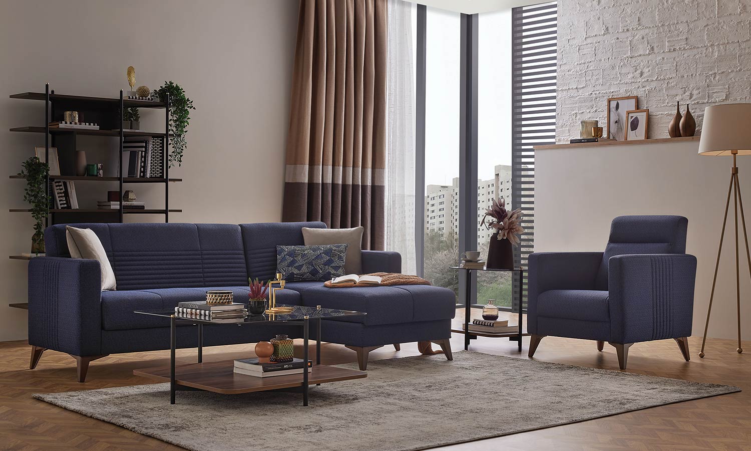 Ъглов разтегателен диван «Nola» + три декоративни възглавници, ширина 228см