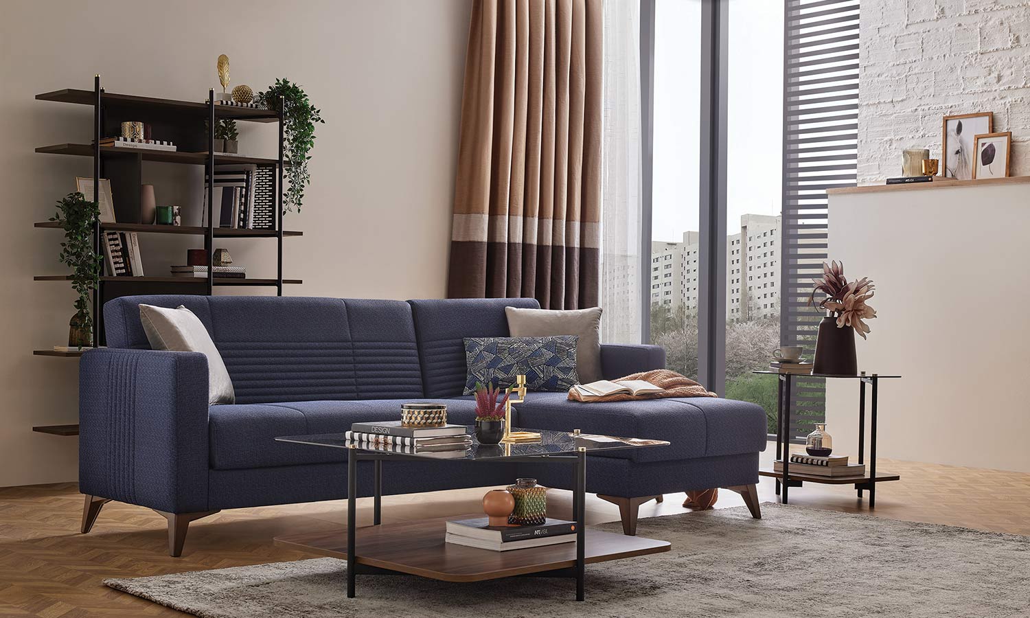 Ъглов разтегателен диван «Nola» + три декоративни възглавници, ширина 228см