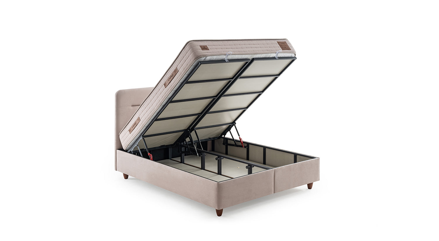 Тапицирано легло «Optima» + Матрак и табла - с място за съхранение, повдигащ механизъм, система за безшумно затваряне