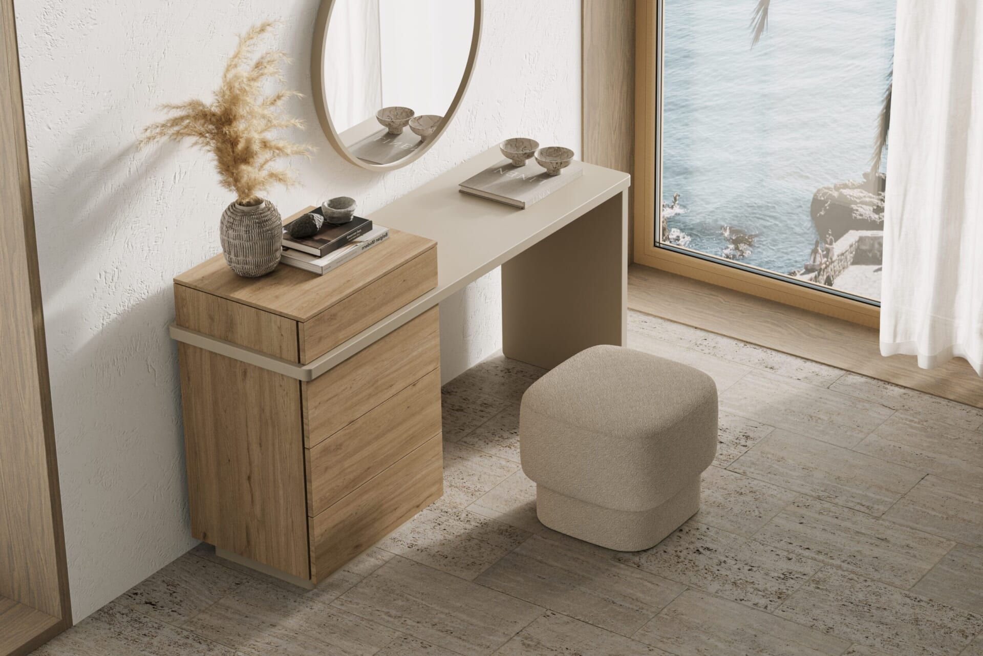 Тоалетка «Osaka» + скрин с четири чекмеджета, размер 160х90х47см