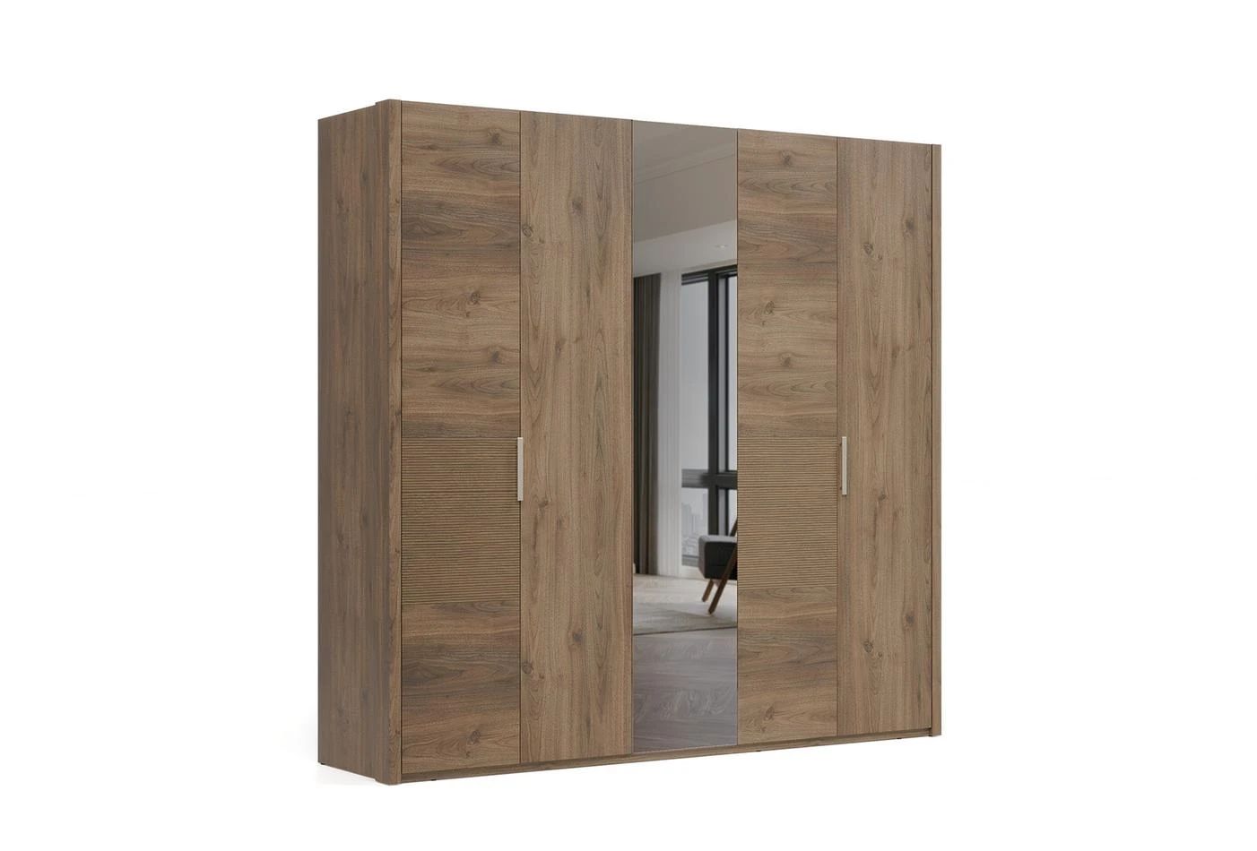 Петкрилен гардероб «Pavia» с огледална врата, ширина 230см