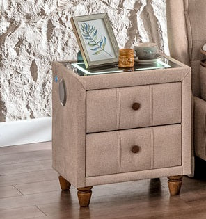 Тапицирано нощно шкафче «Reform Therapy» + две чекмеджета, с LED осветление, с музикална система и USB зарядна станция, размер 52х59х43см