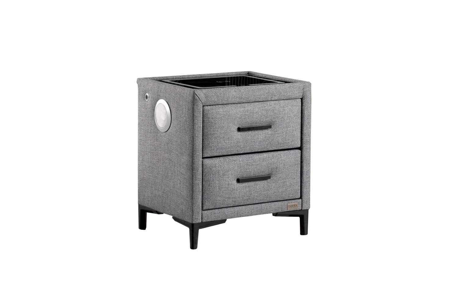 Тапицирано нощно шкафче «Climextra» + две чекмеджета, с LED осветление, с музикална система и USB зарядна станция, размер 52х59х43см