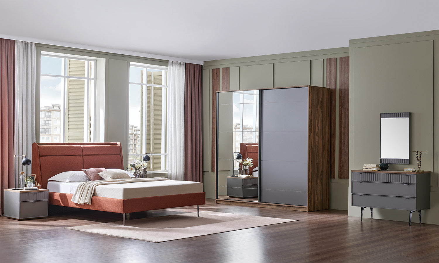 Гардероб с плъзгащи врати «Ravel» с огледална врата, ширина 220см