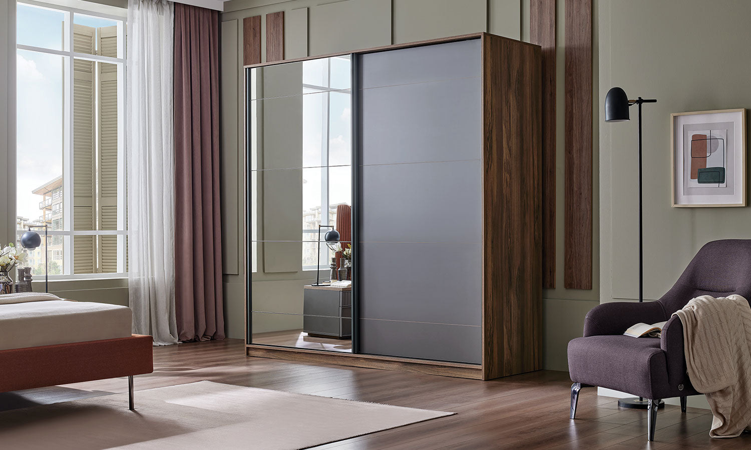 Гардероб с плъзгащи врати «Ravel» с огледална врата, ширина 220см