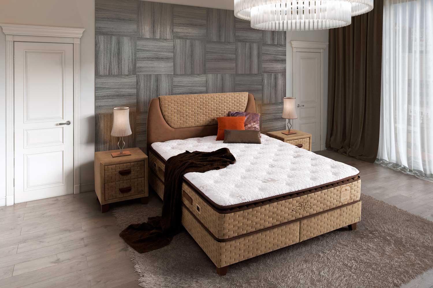 Тапицирано легло «Serenity» + Матрак и табла - с място за съхранение, повдигащ механизъм, система за безшумно затваряне