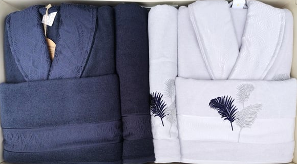 Комплект халати с хавлии Golden Palm Lacivert Gumus