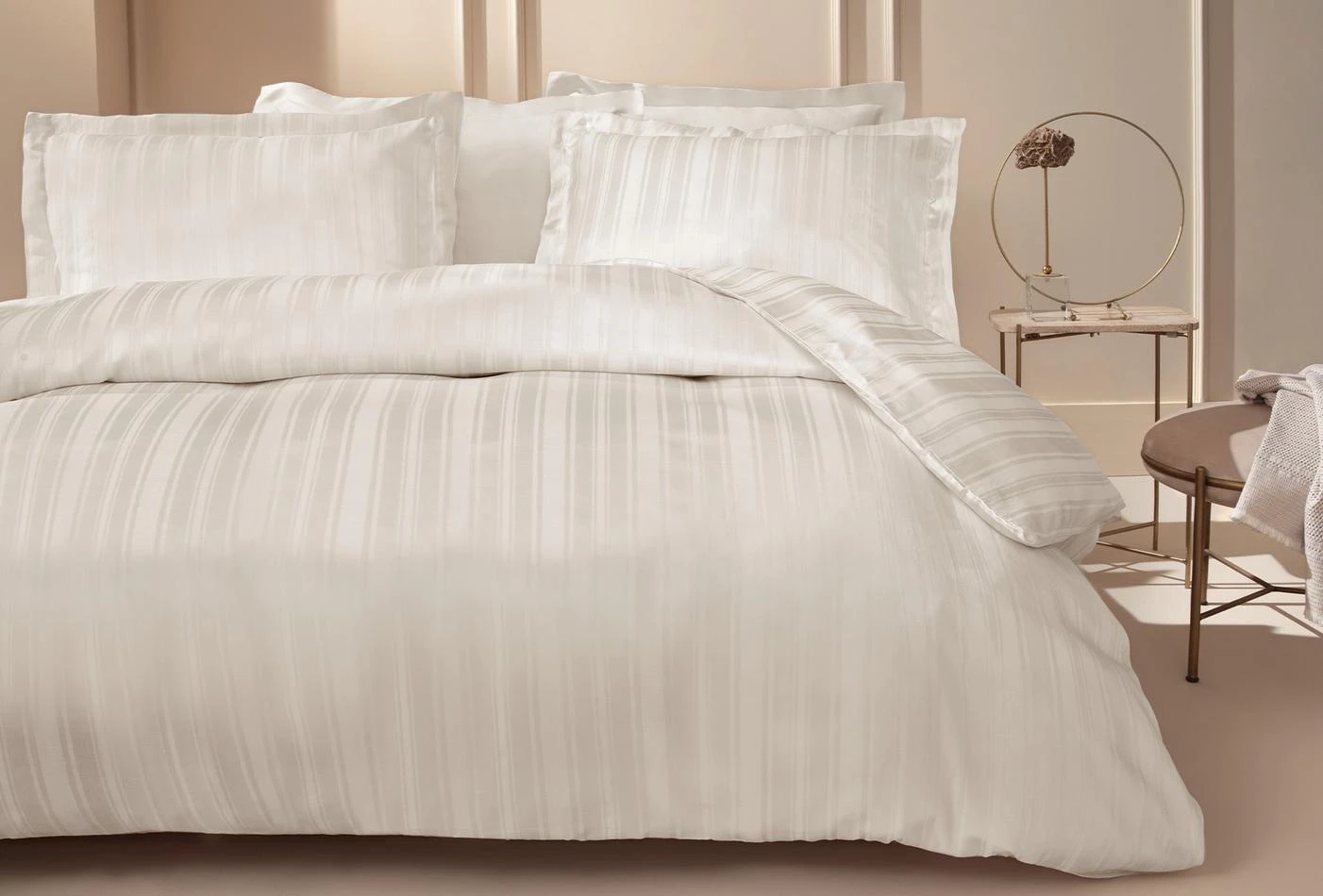 Двоен спален комплект «Shelly Beige» - 4 части, памучен сатен, бамбук