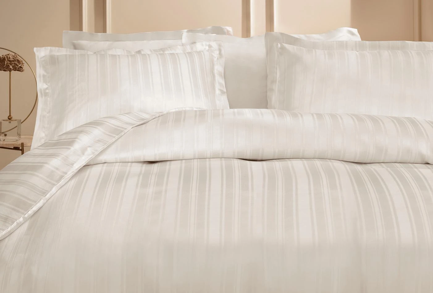 Двоен спален комплект «Shelly Beige» - 4 части, памучен сатен, бамбук