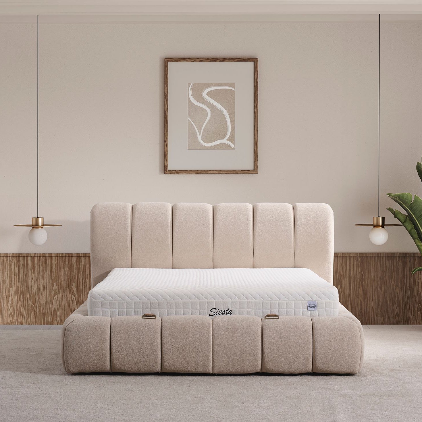 Тапицирано легло «Siesta Two» + Матрак и табла - с място за съхранение, повдигащ механизъм, система за безшумно затваряне