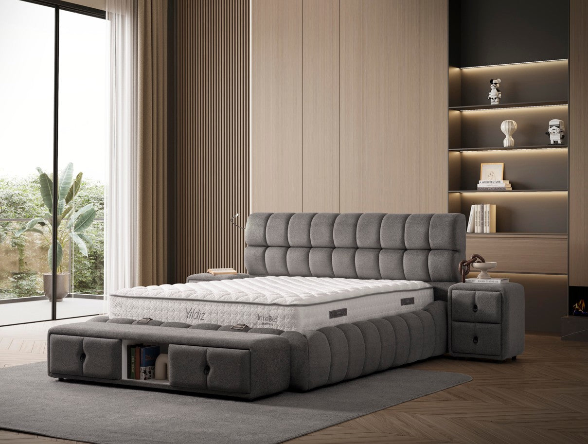 Тапицирано легло «Sigma» + Матрак и табла - с място за съхранение, система за безшумно затваряне