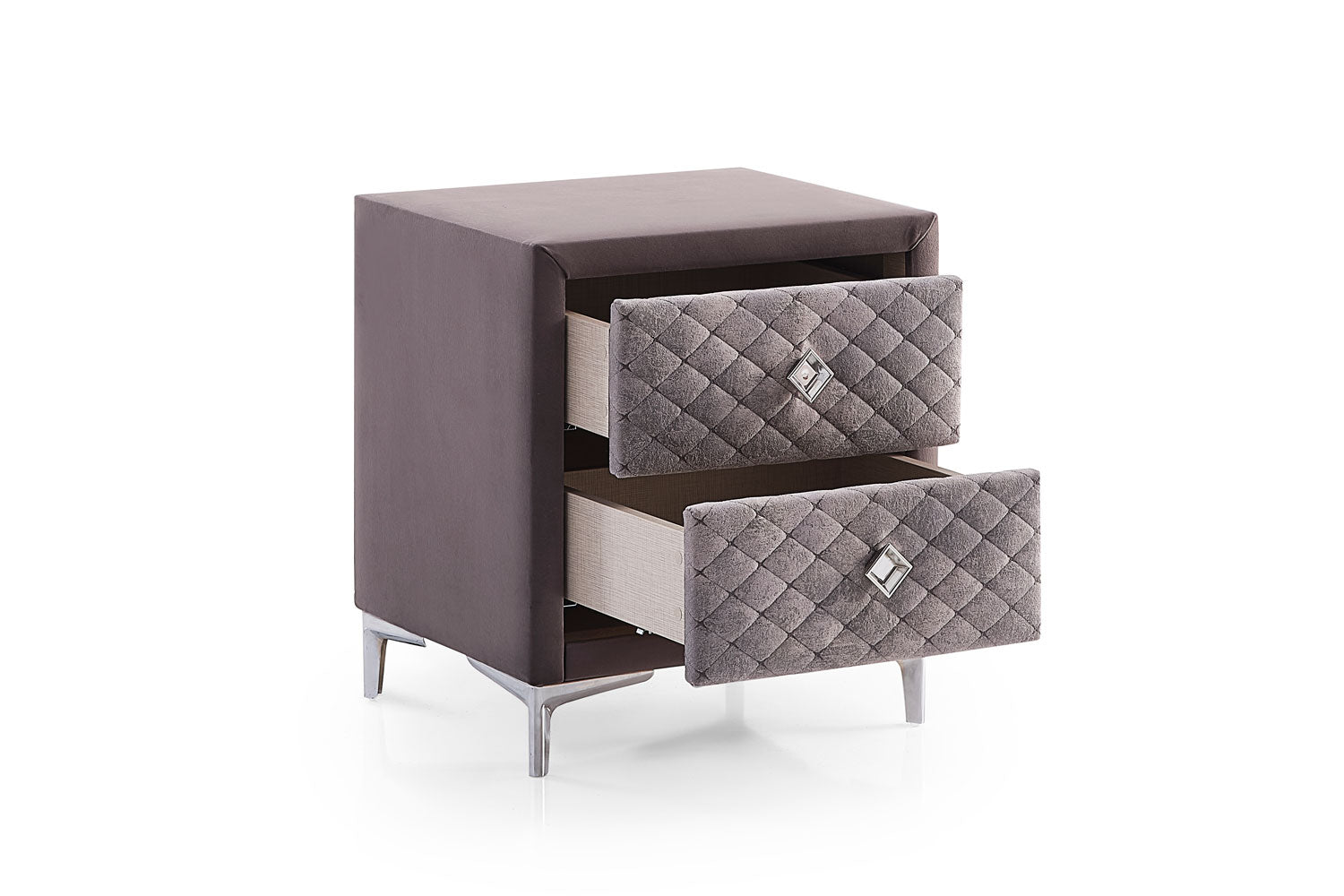 Тапицирано нощно шкафче «Thermo Control» + две чекмеджета и стъклен плот, размер 52х57х45см