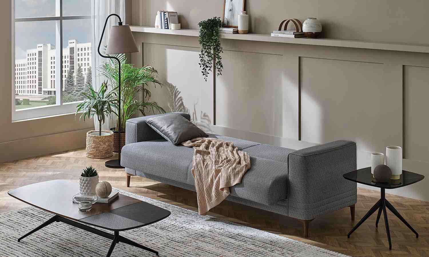 Tриместен разтегателен диван «Trudy» + 3 декоративни възглавници, ширина 225см