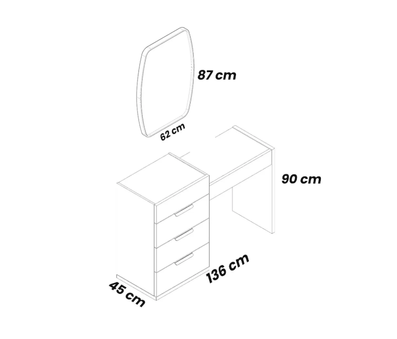Тоалетка «Adessa» + скрин с четири чекмеджета и огледало, размер 136х90х45см