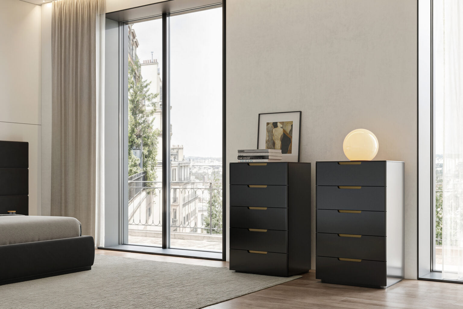 Скрин «Tulsa Black» + керамичен плот, с пет чекмеджета, размер 60х100х47см