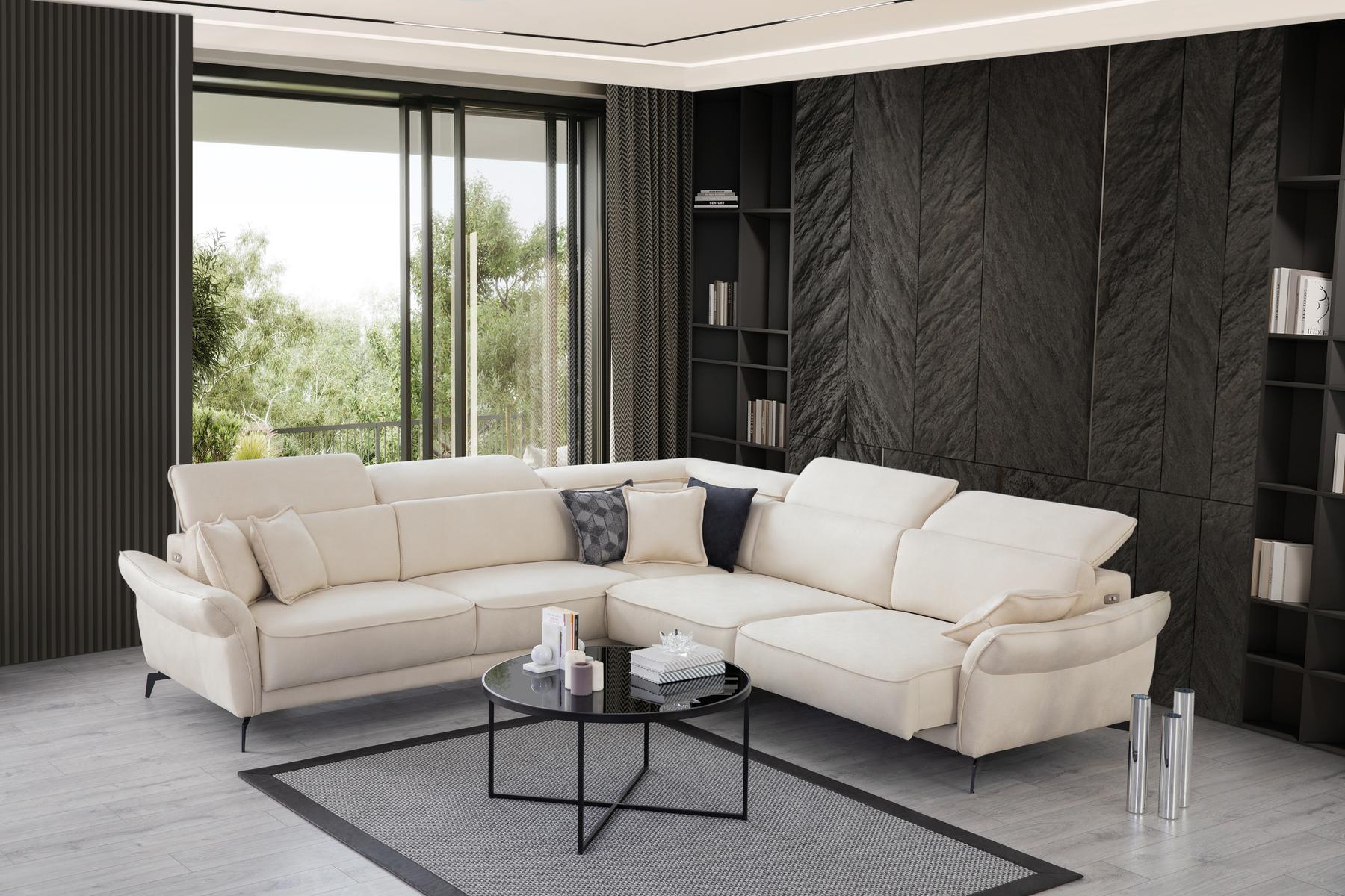 Ъглов разтегателен диван «Kristal Corner» + електрически механизъм, USB зарядна станция