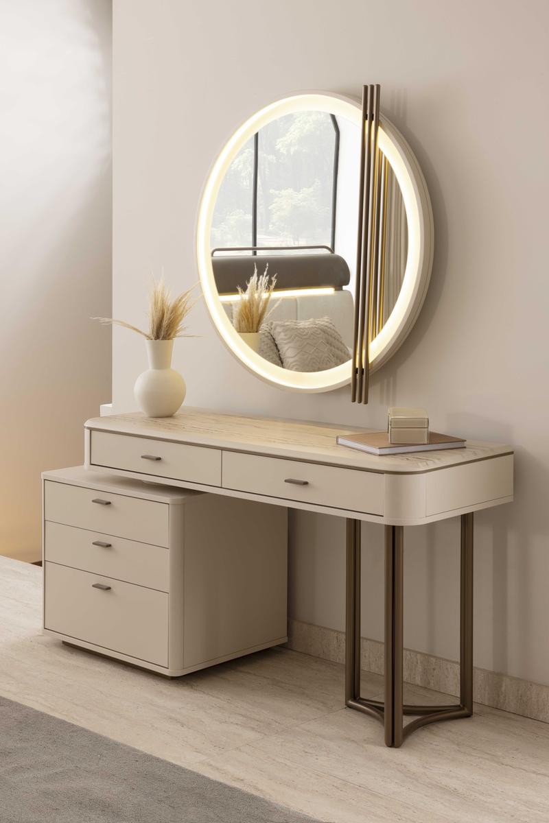 Тоалетка «Loft» с пет чекмеджета, огледало и пуф, размер 160x80x51