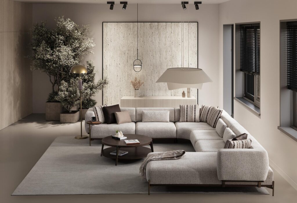 Модулен разтегателен диван «Tesla Corner» + декоративни възглавници, 4 модула