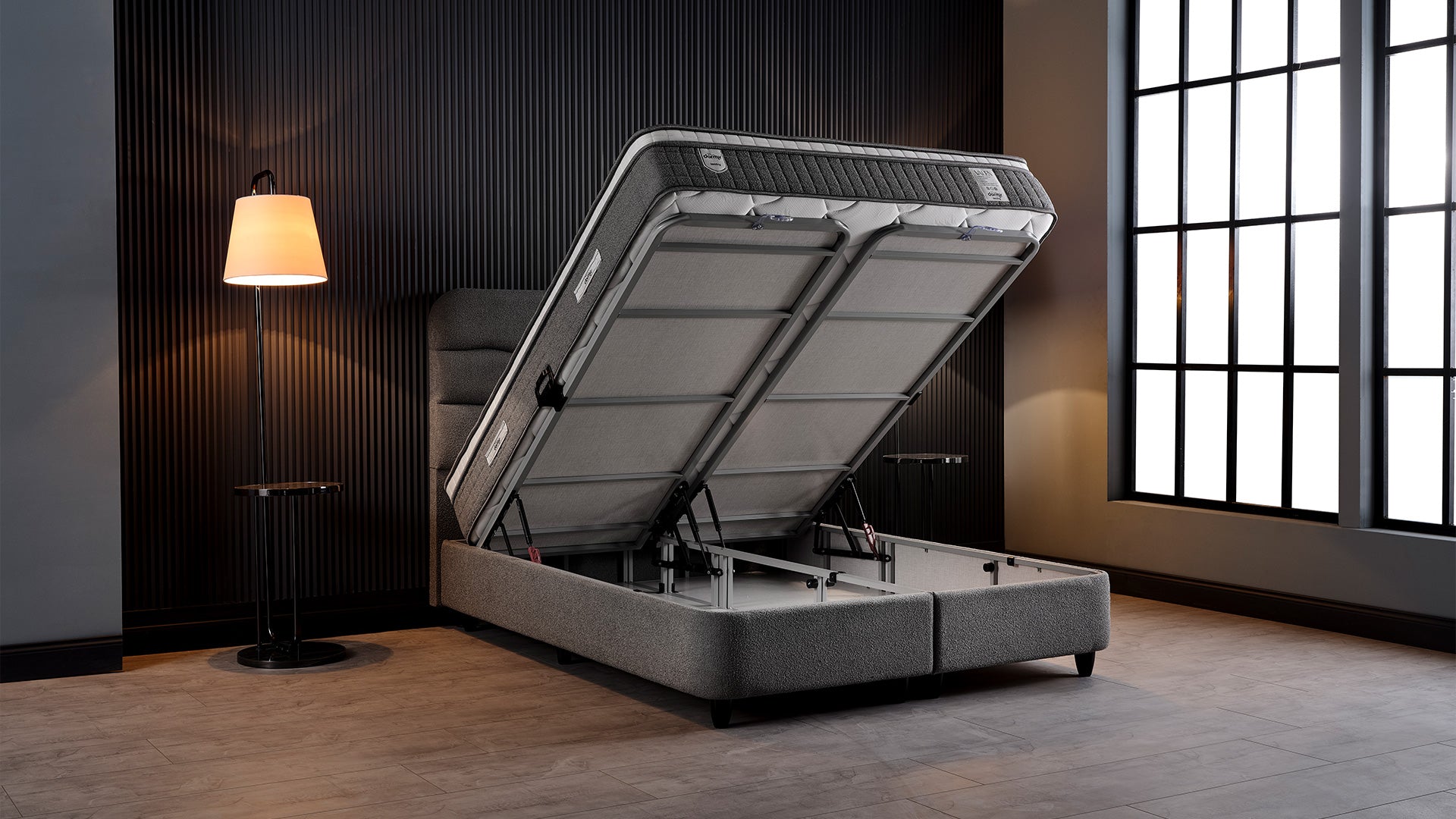 Тапицирано легло «Valen» + Матрак и табла - с място за съхранение и система за безшумно затваряне